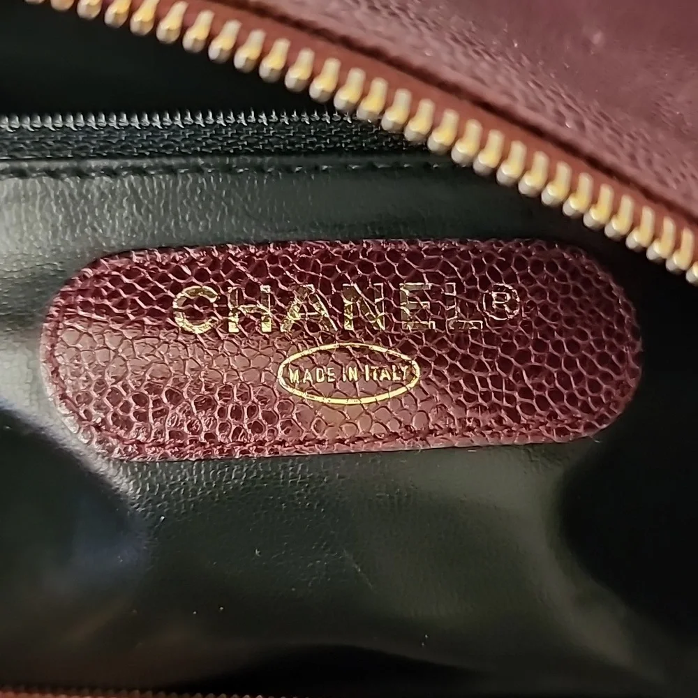Rare! Chanel CC Caviar Leather Duffel Travel Gym Bag Burgundy ENTRUPY COA - Picture 2 of 16